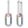 image:imageAustrian Crystals Paperclip Drop Earrings for Women 14K Gold Plated Double Huggie Dangle Earrings Hypoallergenic Sparkly JewelryMulticolor Oval DropSilvertone
