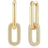 image:imageAustrian Crystals Paperclip Drop Earrings for Women 14K Gold Plated Double Huggie Dangle Earrings Hypoallergenic Sparkly JewelryOval DropGoldtone