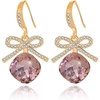 image:imageCushion Cut Austrian Crystal Bow Dangle Drop Earrings for Women  14K gold plated brasscushion cut crystalcute bow designhook earringsgift boxAntique Pink