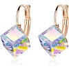 image:imageEVEVIC Austrian Crystal Cube Drop Leverback Earrings for Women  14K Rose GoldPlated HypoallergenicGeometric Cube EarringsCrystal Dangle StyleSecure Leverback ClosureGift for WomenAurora Boreali