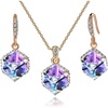 image:imageEVEVIC Austrian Crystal Cube Pendant Necklace and Earrings Set for Women  14K GoldPlated FinishMatching Jewelry SetGeometric Cube PendantCrystal Dangle EarringsJewelry GiftVitrail Light Rose Goldtone