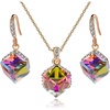 image:imageEVEVIC Austrian Crystal Cube Pendant Necklace and Earrings Set for Women  14K GoldPlated FinishMatching Jewelry SetGeometric Cube PendantCrystal Dangle EarringsJewelry GiftRainbow Crystal Rose Goldtone