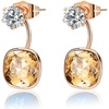 image:imageEVEVIC Austrian Crystal Earring Jackets for Women Square Drop Earrings  2In1 Front Back Earrings Square Crystal Drop Round Stud Top 14K GoldPlated Finish Wedding Guest And Dinner WearYellowGolden