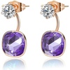 image:imageEVEVIC Austrian Crystal Earring Jackets for Women Square Drop Earrings  2In1 Front Back Earrings Square Crystal Drop Round Stud Top 14K GoldPlated Finish Wedding Guest And Dinner WearTanzanite