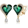 image:imageEVEVIC Austrian Crystal Heart Clip on Earrings for Women Trendy Halo Teardrop 14K Gold Plated Hypoallergenic Non Piercing Comfortable Jewelry GiftEmerald Green