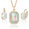 image:imageEVEVIC Austrian Crystal Octagon Pendant Necklaces Earrings Set for Women 14K Gold Plated Hypoallergenic Fashion Jewelry Sets Aurora Borealis
