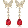 image:imageEVEVIC Austrian Crystal Teardrop Butterfly Dangle Stud Earrings for Women 14K Gold Plated Drop Earring Hypoallergenic Jewelry GiftsRed