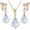 image:imageEVEVIC Austrian Crystals Baroque Pendant Necklace Earrings for Women 14K Gold Plated Hypoallergenic Clip On Drop Dangle Earrings Jewelry Set Aurora Borealis
