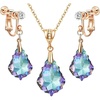 image:imageEVEVIC Austrian Crystals Baroque Pendant Necklace Earrings for Women 14K Gold Plated Hypoallergenic Clip On Drop Dangle Earrings Jewelry Set Vitrail Light