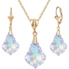 image:imageEVEVIC Austrian Crystals Baroque Pendant Necklace Earrings for Women 14K Gold Plated Hypoallergenic Leverback Drop Dangle Earrings Jewelry Set Aurora Borealis