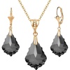 image:imageEVEVIC Austrian Crystals Baroque Pendant Necklace Earrings for Women 14K Gold Plated Hypoallergenic Leverback Drop Dangle Earrings Jewelry Set Black