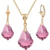 image:imageEVEVIC Austrian Crystals Baroque Pendant Necklace Earrings for Women 14K Gold Plated Hypoallergenic Leverback Drop Dangle Earrings Jewelry Set Pink
