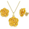 image:imageEVEVIC Enamel Rose Necklace and Earrings Jewelry Set for Women  14K Gold PlatedRose Represent Love Gratitude PridAdjustable Chain FitElegant Sets for Daily and Party WearGift BoxYellow