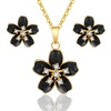 image:imageEVEVIC Fashion Cherry Blossom Necklace Earrings Set for Women 18K Gold Plated Hypoallergenic Sakura Flower Jewelry Set PinkBlack