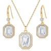 image:imageEVEVIC Octagon Austrian Crystal Necklace and Earrings Jewelry Set for Women  14K GoldPlatedOctagonCut Crystal with CZ Halo ShineAdjustable Chain FitElegant Sets for Weddings and GalasGift BoxClear White