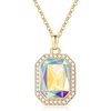 image:imageEVEVIC Octagon Austrian Crystal Pendant Necklace for Women  14K GoldPlatedOctagonCut Crystal with Zircon HaloAdjustable ChainGift Box IncludedFor Weddings And Daily WearAurora Borealis