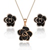 image:imageEVEVIC Rose Flower Necklace Earrings Set for Women 18K Gold Plated Hypoallergenic Jewelry SetsBlack