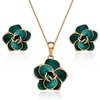image:imageEVEVIC Rose Flower Necklace Earrings Set for Women 18K Gold Plated Hypoallergenic Jewelry SetsGreen