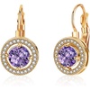image:imageEVEVIC Round Austrian Crystal Halo Drop Earrings for Women Leverback  14K Rose GoldPlated Brass ProngSet Faceted Center Sparkling Accent Border Secure EasyOn Closure DayToEvening StyleTanzanite