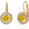 image:imageEVEVIC Round Austrian Crystal Halo Drop Earrings for Women Leverback  14K Rose GoldPlated Brass ProngSet Faceted Center Sparkling Accent Border Secure EasyOn Closure DayToEvening StyleTopaz