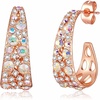 image:imageEVEVIC Stunning Multicolor Austrian Crystal Chunky Hoop Earrings for Women 14K Gold Plated Hypoallergenic Half Hoop Earring Trendy Jewelry GiftAurora Borealis