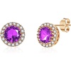 image:imageRound Austrian Crystal Halo Stud Earrings for Women Fashion 925 Sterling Silver Hypoallergenic JewelryTanzanite