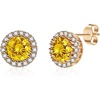 image:imageRound Austrian Crystal Halo Stud Earrings for Women Fashion 925 Sterling Silver Hypoallergenic JewelryTopaz