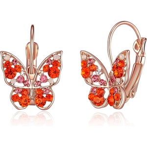 image:imageAustrian Crystal Butterfly Dangle Drop Earrings for Women  14K gold plated brassvibrant colorssecure leverbackexquisite butterfly designgift boxRed Main CrystalRose Goldtone