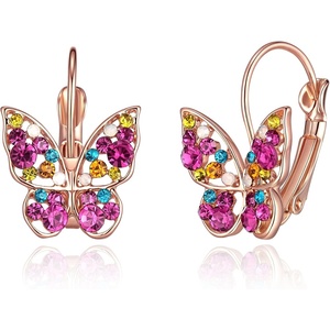 image:imageAustrian Crystal Butterfly Dangle Drop Earrings for Women  14K gold plated brassvibrant colorssecure leverbackexquisite butterfly designgift boxRose Main CrystalRose Goldtone