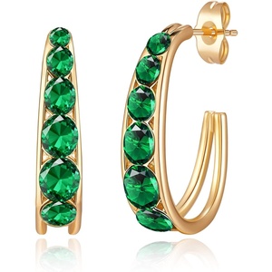 image:imageAustrian Crystal Chunky Half Hoop Dangle Earrings for Women  14K gold plated brassround austrian crystalchunky hoop earringsbutterfly claspgift boxGreen