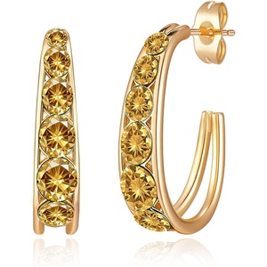 image:imageAustrian Crystal Chunky Half Hoop Dangle Earrings for Women  14K gold plated brassround austrian crystalchunky hoop earringsbutterfly claspgift boxLight Topaz