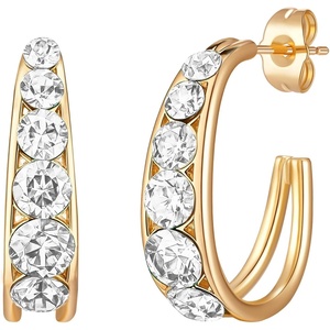 image:imageAustrian Crystal Chunky Half Hoop Dangle Earrings for Women  14K gold plated brassround austrian crystalchunky hoop earringsbutterfly claspgift boxWhite
