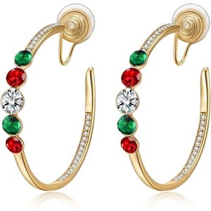 image:imageAustrian Crystal Clip On Hoop Earrings for Women  14K gold plated brassround crystalnonpierced cliponsoft silicone padsgift boxChristmas Glow