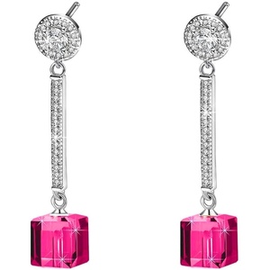 image:imageAustrian Crystal Cube Dangle Drop Earrings for Women  925 Sterling Silver Posttassel chian14K white gold plated brassgift boxFuchsia