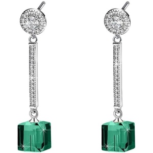image:imageAustrian Crystal Cube Dangle Drop Earrings for Women  925 Sterling Silver Posttassel chian14K white gold plated brassgift boxGreen