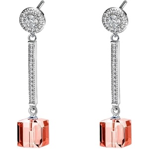 image:imageAustrian Crystal Cube Dangle Drop Earrings for Women  925 Sterling Silver Posttassel chian14K white gold plated brassgift boxPink