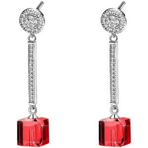 image:imageAustrian Crystal Cube Dangle Drop Earrings for Women  925 Sterling Silver Posttassel chian14K white gold plated brassgift boxRed