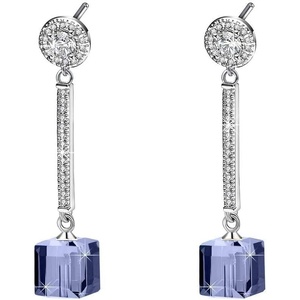 image:imageAustrian Crystal Cube Dangle Drop Earrings for Women  925 Sterling Silver Posttassel chian14K white gold plated brassgift boxTanzanite