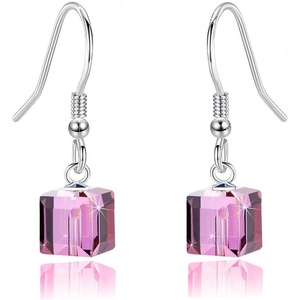 image:imageAustrian Crystal Cube Drop Dangle Earrings for Women Fashion 14K Gold Plated Hypoallergenic JewelryAmethyst