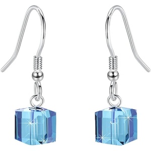 image:imageAustrian Crystal Cube Drop Dangle Earrings for Women Fashion 14K Gold Plated Hypoallergenic JewelryAquamarine