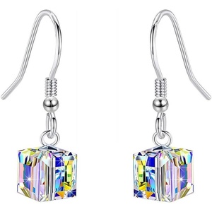 image:imageAustrian Crystal Cube Drop Dangle Earrings for Women Fashion 14K Gold Plated Hypoallergenic JewelryAurora Borealis