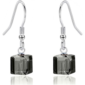 image:imageAustrian Crystal Cube Drop Dangle Earrings for Women Fashion 14K Gold Plated Hypoallergenic JewelryBlack