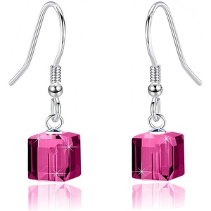 image:imageAustrian Crystal Cube Drop Dangle Earrings for Women Fashion 14K Gold Plated Hypoallergenic JewelryFuchsia