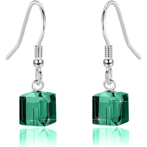 image:imageAustrian Crystal Cube Drop Dangle Earrings for Women Fashion 14K Gold Plated Hypoallergenic JewelryGreen