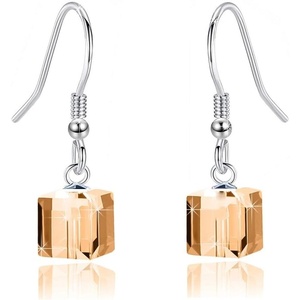 image:imageAustrian Crystal Cube Drop Dangle Earrings for Women Fashion 14K Gold Plated Hypoallergenic JewelryLight Topaz
