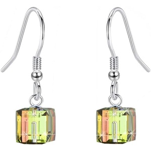 image:imageAustrian Crystal Cube Drop Dangle Earrings for Women Fashion 14K Gold Plated Hypoallergenic JewelryRainbow
