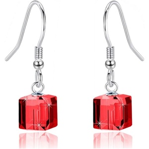 image:imageAustrian Crystal Cube Drop Dangle Earrings for Women Fashion 14K Gold Plated Hypoallergenic JewelryRed