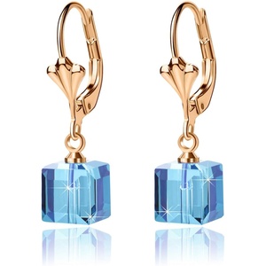 image:imageAustrian Crystal Cube Drop Earrings for Women Leverback Dangle Earrings 14K Gold Plated Hypoallergenic JewelryAquamarine