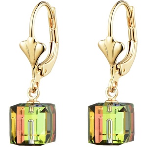 image:imageAustrian Crystal Cube Drop Earrings for Women Leverback Dangle Earrings 14K Gold Plated Hypoallergenic JewelryRainbow