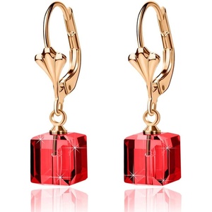image:imageAustrian Crystal Cube Drop Earrings for Women Leverback Dangle Earrings 14K Gold Plated Hypoallergenic JewelryRed